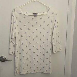 Coral Bay Cream Long Sleeve Top with Grey Flamingo Print